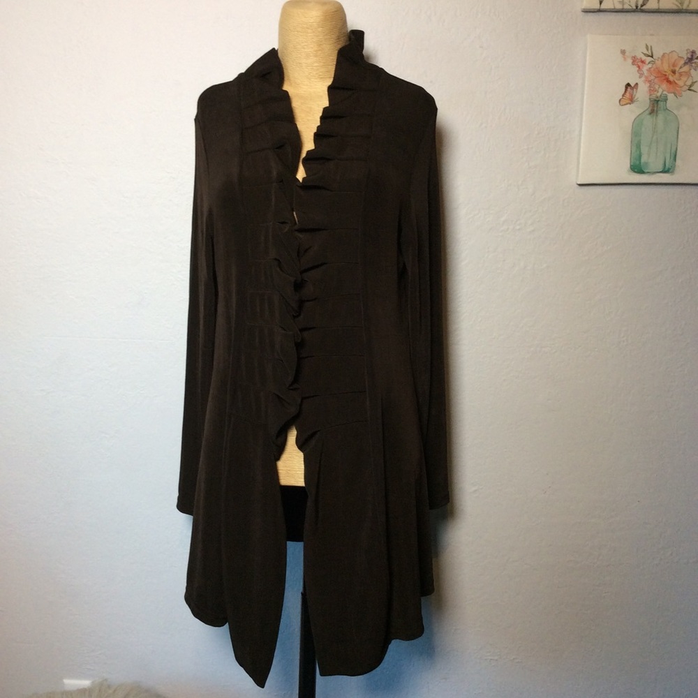 Made in Heaven Brown Ruffle Neckline Cardigan